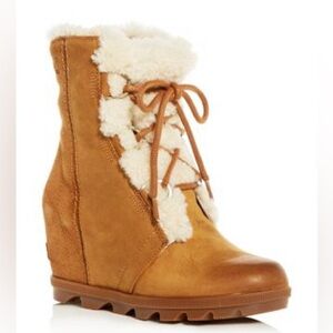Sorel Joan of Ark wedge shearling waterproof wedge natural leather Ankle Boots